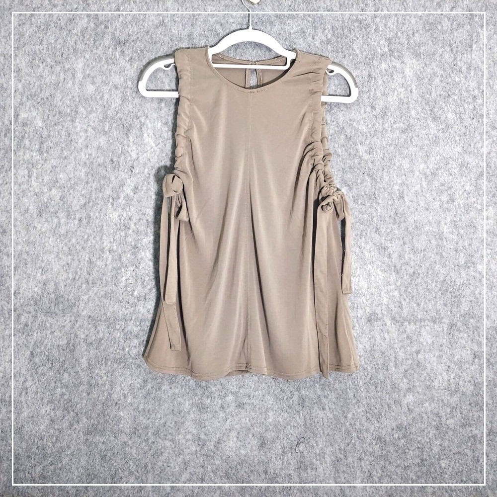 Tasha Apparel Tunic‎ M Gray Stonewash Modal Cinched Bow Tie Keyhole Festival